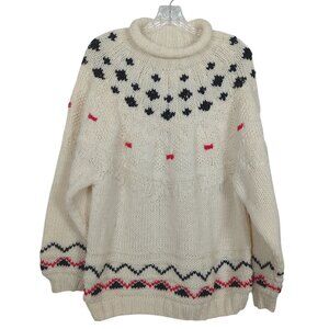 Vintage Vibes Sweater Women’s Size L Cream Red Black Knit 80s Fair Isle